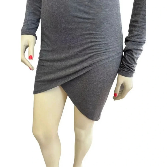 Blue blush Gray Long Sleeve Asymmetrical Hem Bodycon Midi Dress Size M - Picture 11 of 14